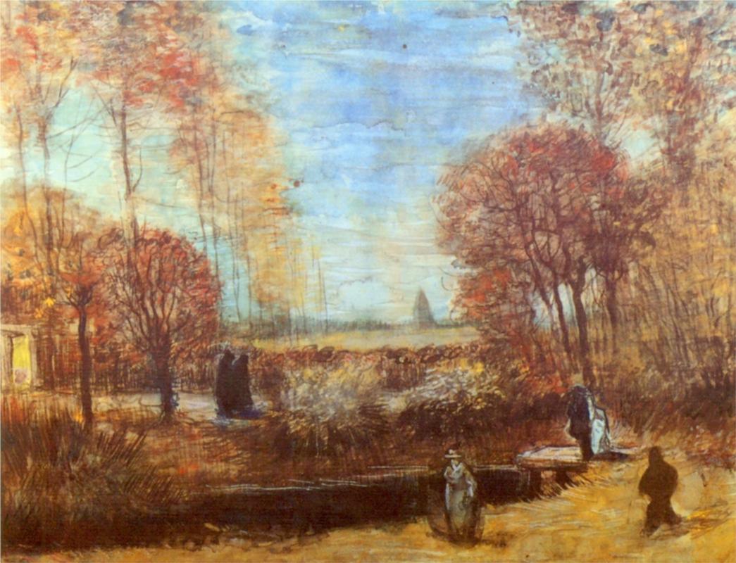 The Parsonage Garden at Nuenen with Pond and Figures - Van Gogh Painting On Canvas